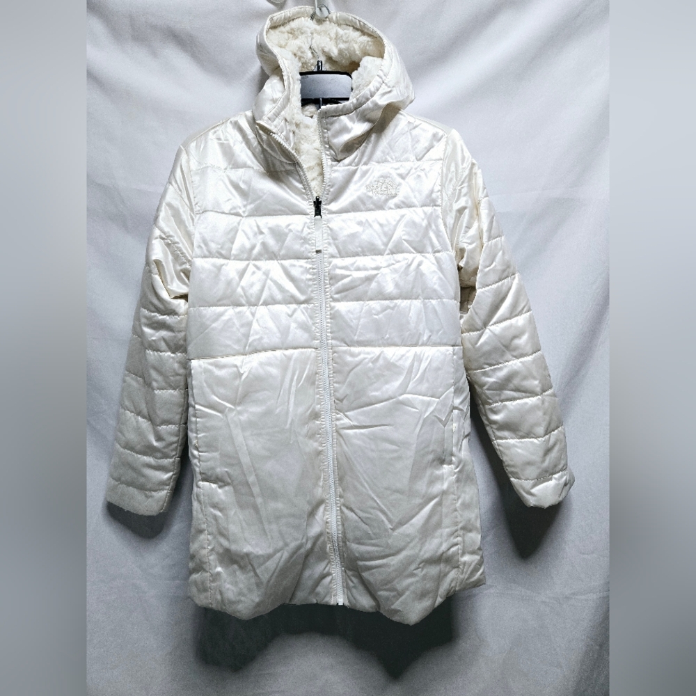 The North Face Big Girls XL Printed Reversible Mossbud Swirl Parka Jacket White